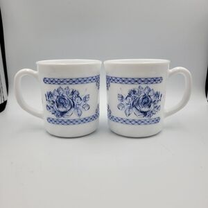 Vintage Arcopal France Honorine Milk Glass Honorine Mugs - set of 2